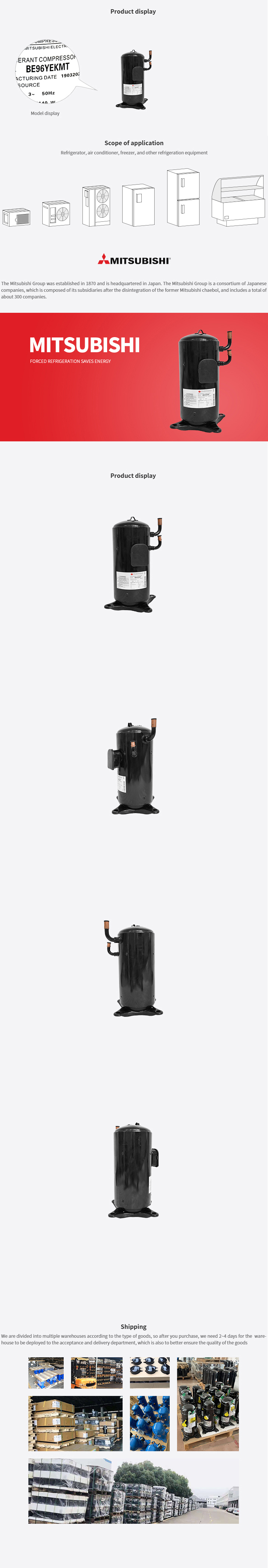 Mitsubishi Compressor BE96YEKMT, technical parameters pdf, structure diagram